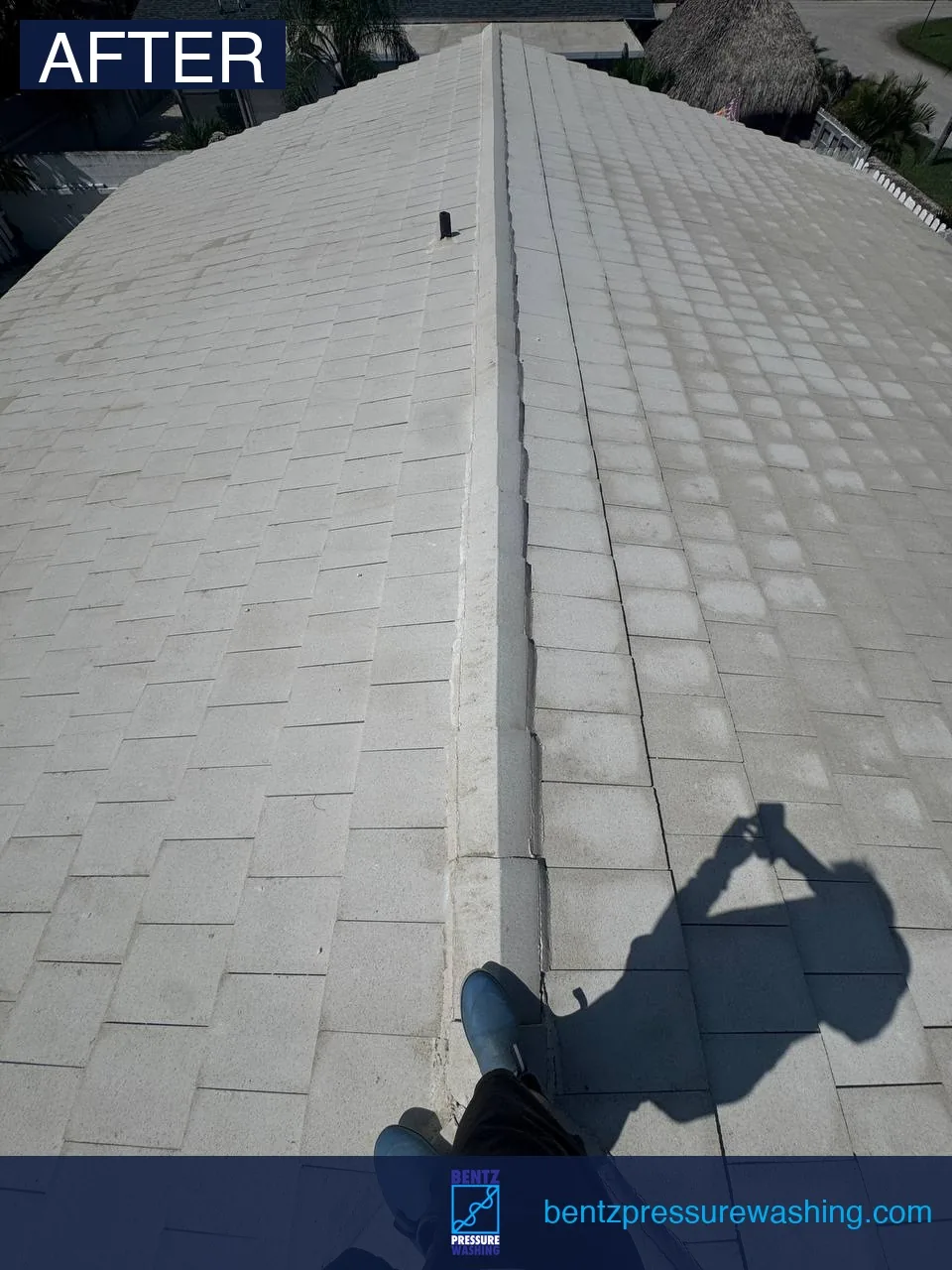 Shingle roof soft wash after Fort Lauderdale pressure washing before and after — bright and clean