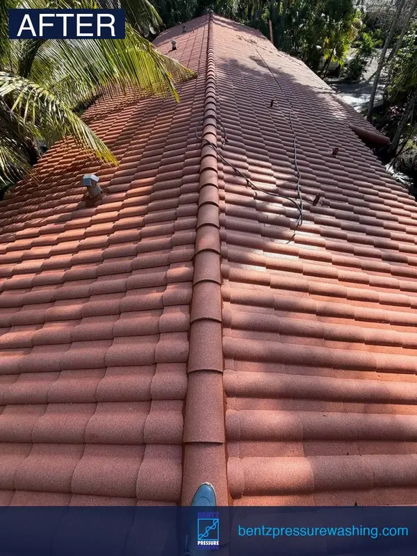 Roof wash after pressure washing Fort Lauderdale before and after — clean and streak-free